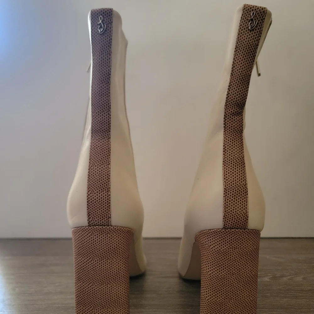 NWB Sam Edelman Womens Anika Ivory Leather Square Toe Mid-Calf Boots Shoes - Picture 3 of 4